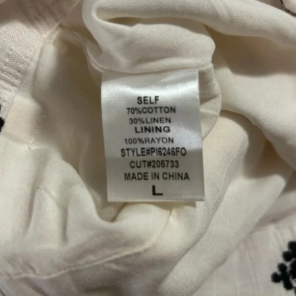 Fore Linen Straight Leg Embroidered Print Pants Resortwear boho tropical summer - Picture 12 of 13